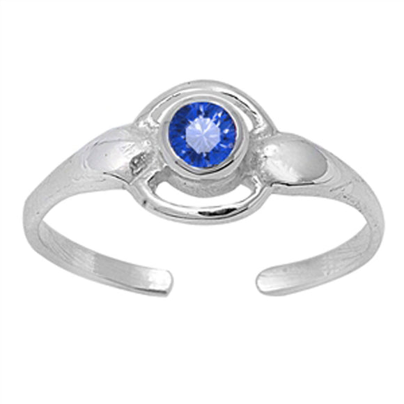 Round Solitaire Blue Simulated Sapphire .925 Sterling Silver Toe Ring