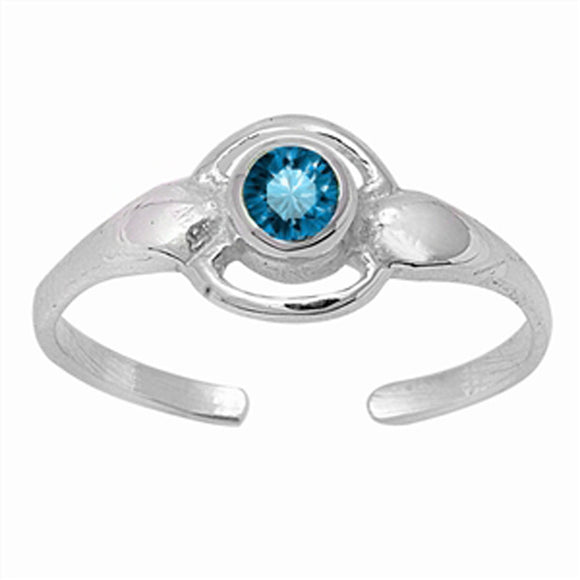 Round Solitaire Blue Simulated Topaz .925 Sterling Silver Toe Ring