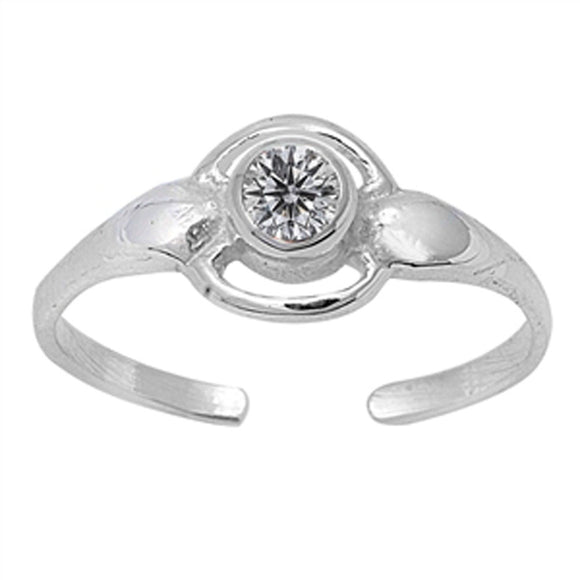 Round Solitaire Clear Simulated CZ .925 Sterling Silver Toe Ring