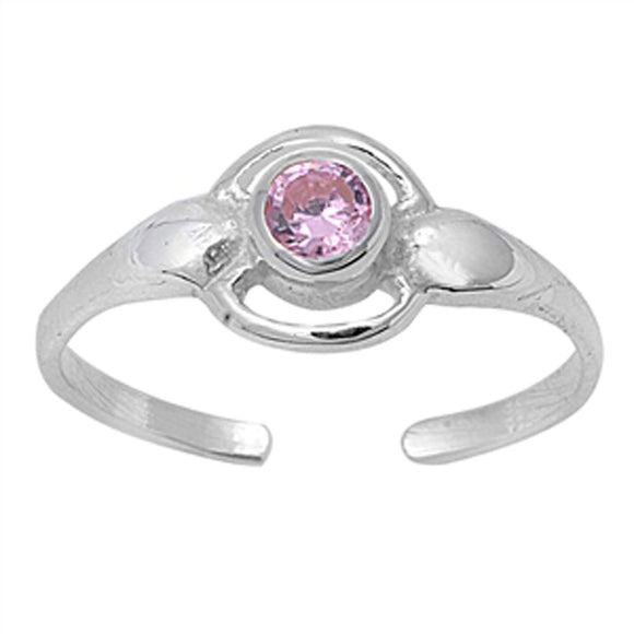 Round Solitaire Pink Simulated CZ .925 Sterling Silver Toe Ring