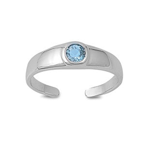 Round Solitaire Blue Simulated Topaz .925 Sterling Silver Toe Ring