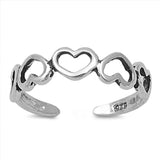 Sterling Silver Polished Heart Toe Ring Adjustable Fashion Midi Band .925 New