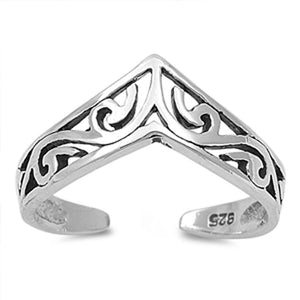 Sterling Silver Classic Chevron Toe Ring Adjustable V Shape Midi Band .925 New