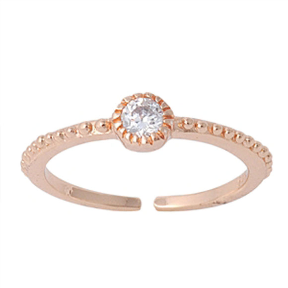 Rose Gold-Tone Round Solitaire Clear Simulated CZ .925 Sterling Silver Toe Ring