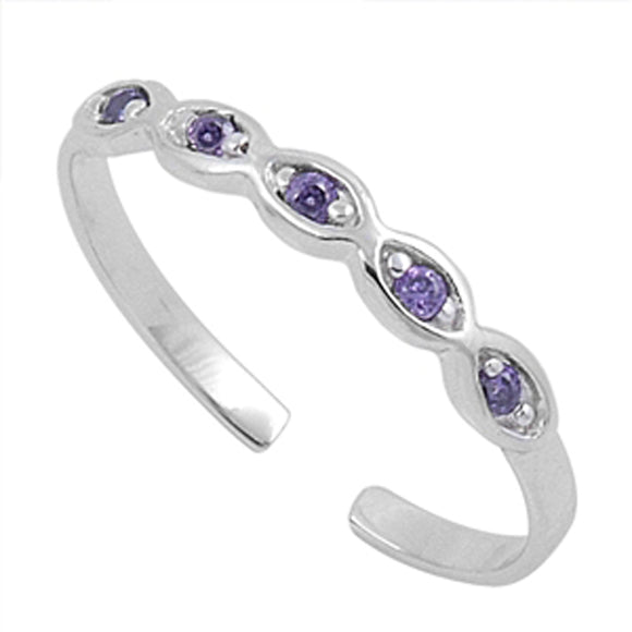 Sterling Silver Unique Amethyst CZ Ring Adjustable Fashion Midi Band .925 New