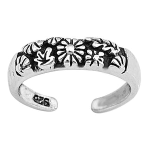 Sterling Silver Unique Flower Toe Ring Adjustable Fashion Midi Band .925 New