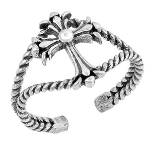 Sterling Silver Fashion Fleur De Lis Cross Toe Ring Adjustable Midi Band 925 New