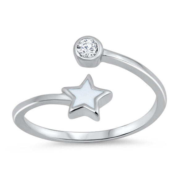 Sterling Silver Unique Clear CZ Star Toe Ring High Polish Adjustable Midi Band