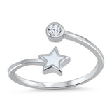 Sterling Silver Unique Clear CZ Star Toe Ring High Polish Adjustable Midi Band