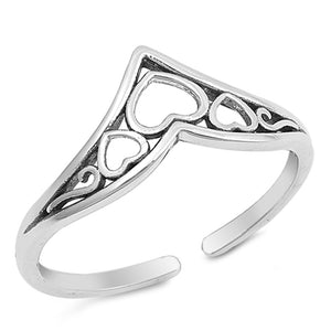 Sterling Silver Promise Heart Chevron Toe Ring Adjustable Midi Band 925 New