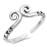 Sterling Silver Fashion Spiral Toe Ring Oxidized Adjustable Swirl Midi Band 925