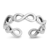 Sterling Silver Unique Infinity Toe Ring Adjustable Midi Fashion Band 925 New