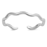 Sterling Silver Unique Wavy Toe Ring High Polish Adjustable Midi Band 925 New