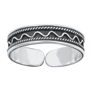 Sterling Silver Beautiful Oxidized Bali Toe Ring Adjustable Midi Band 925 New