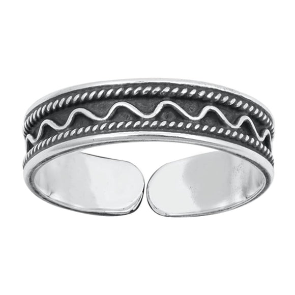 Sterling Silver Beautiful Oxidized Bali Toe Ring Adjustable Midi Band 925 New