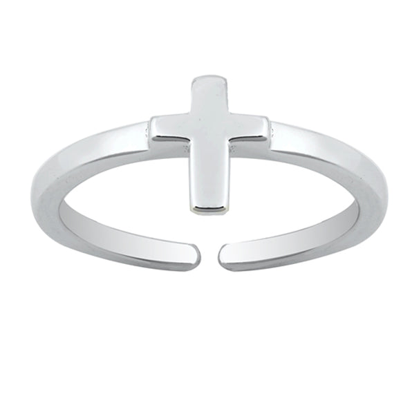 Sterling Silver Fashion Cross Toe Ring High Polish Adjustable Midi Band 925 New