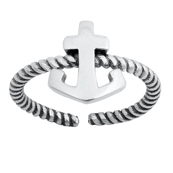 Sterling Silver Unique Anchor Toe Ring Oxidized Adjustable Midi Band 925 New