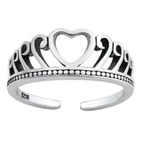 Sterling Silver Classic Heart Crown Toe Ring Cute Adjustable Midi Band 925 New