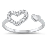 Sterling Silver Fashion Clear CZ Heart Toe Ring High Polish Adjustable Toe Band