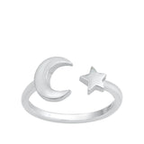 Sterling Silver Beautiful Moon & Star Toe Ring Adjustable Fashion Midi Band .925