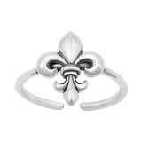 Sterling Silver Cute Fleur De Lis Toe Ring Oxidized Adjustable Midi Band 925 New