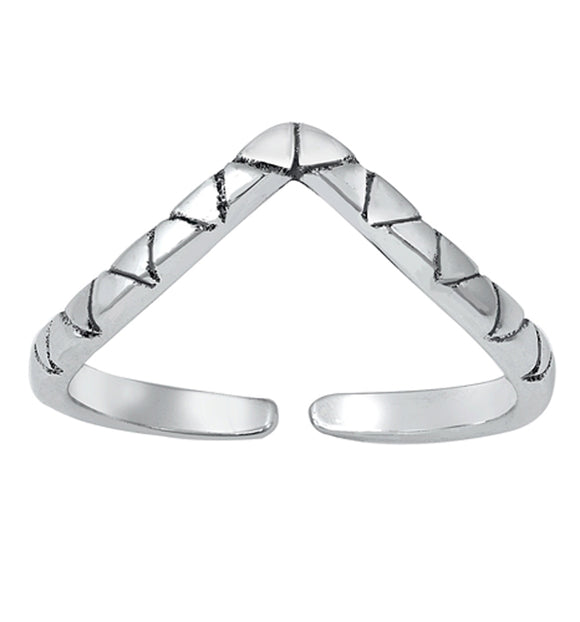 Sterling Silver Fashion Snake Pattern Chevron Toe Ring V Shaped Adjustable Band