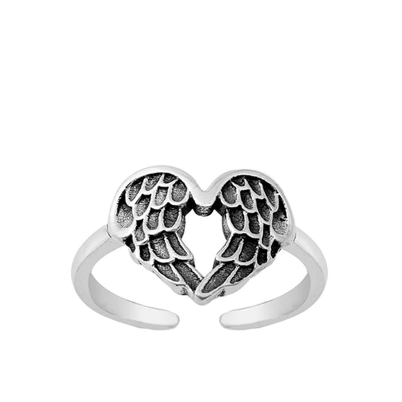 Cute Heart Angel Wings Shaped Toe & Midi Ring Oxidized Sterling Silver 925 New