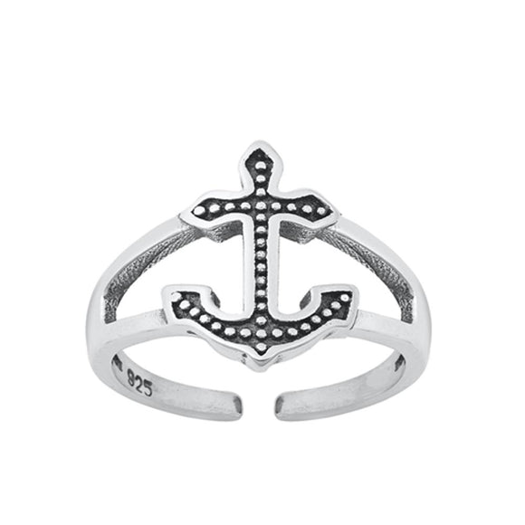 Sterling Silver Classic Oxidized Anchor Toe Ring Adjustable Midi Beach Band 925