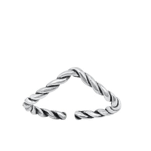 Sterling Silver Polished Oxidized Twist Chevron Toe Ring Adjustable Midi Band