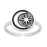 Sterling Silver Unique Oxidized Moon Star Toe Ring Adjustable Midi Band 925 New