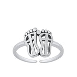 Sterling Silver Simple Mini Oxidized Open Feet Toe Band Christian Cross Ring 925