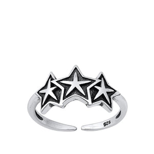 Sterling Silver Cute Midi Oxidized Three Stars Band Astrological Toe Ring 925