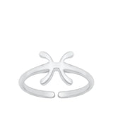 Sterling Silver Beautiful Pisces Sign Zodiac Toe Ring Adjustable Midi Band 925