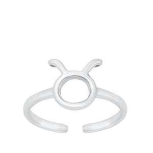 Sterling Silver Beautiful Taurus Sign Zodiac Toe Ring Adjustable Midi Band 925