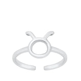 Sterling Silver Beautiful Taurus Sign Zodiac Toe Ring Adjustable Midi Band 925