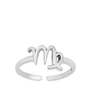 Sterling Silver Classic Virgo Sign Zodiac Toe Ring Adjustable Midi Band 925 New