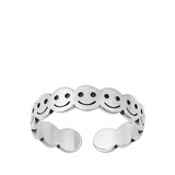 Sterling Silver Fashion Happy Face Toe Ring Adjustable Midi Polished Band 925