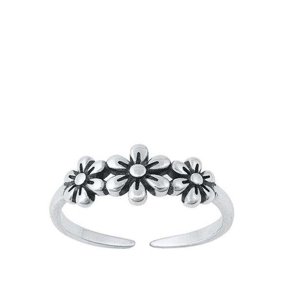 Oxidized Daisy Flowers Sterling Silver Summer Floral Toe & Midi Ring 925 New