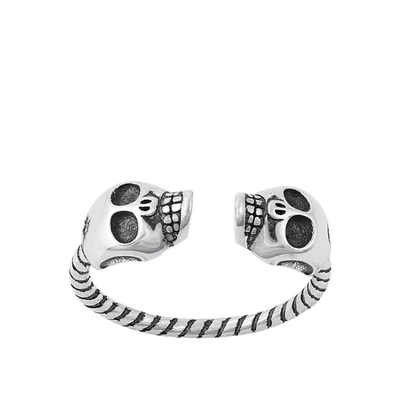 Sterling Silver Unique Oxidized Skull Toe Ring Adjustable Midi Band 925 New