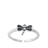 Oxidized Dragonfly Toe Ring Sterling Silver Summer Adjustable Midi Band .925 New