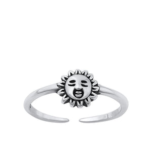 Oxidized Sterling Silver Boho Sun Face Toe & Midi Ring Adjustable Band 925 New