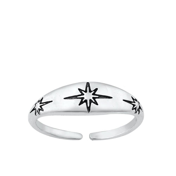 Oxidized Sterling Silver North Moravian Stars Toe Ring Cute Midi Band .925 New