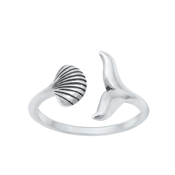 Sterling Silver Whale Tail Shell Toe Midi Ring Adjustable Beach Band .925 New