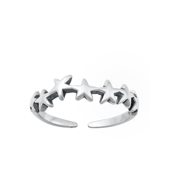 Sterling Silver Fashion Oxidized Stars Toe Midi Adjustable Ring .925 New Band