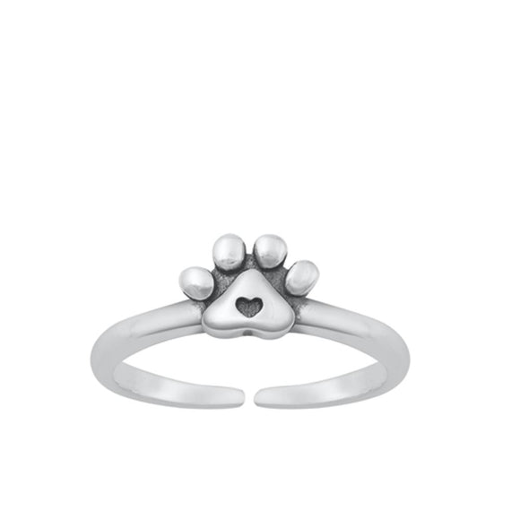 Sterling Silver Oxidized Paw Print Mini Heart Toe Midi Ring .925 New Band