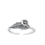 Sterling Silver Promise Leaf & Flower Toe Midi Adjustable Ring .925 New Band