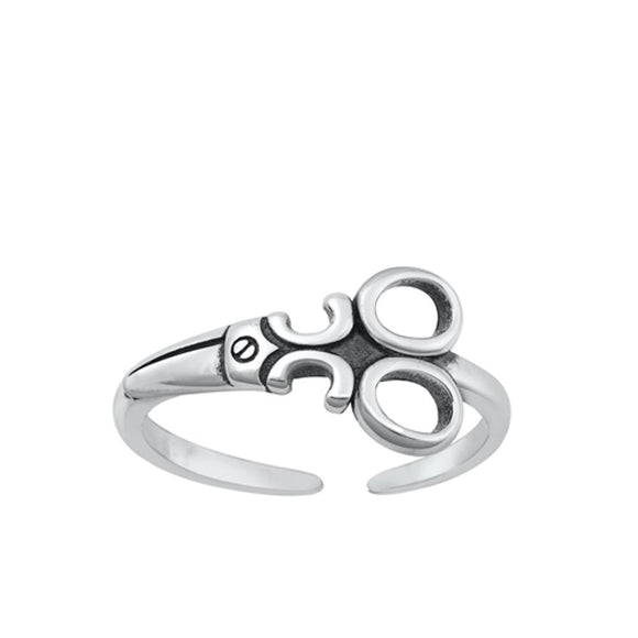 Sterling Silver Fashion Oxidized Scissors Toe Midi Adjustable Ring .925 New Band