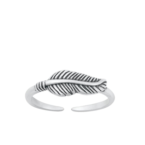 Sterling Silver Oxidized Band Leaf Feather Adjustable Toe Midi Ring .925 New