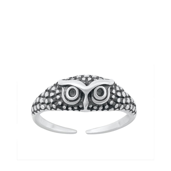 Sterling Silver Unique Owl Toe Midi Adjustable Ring .925 New Oxidized Band