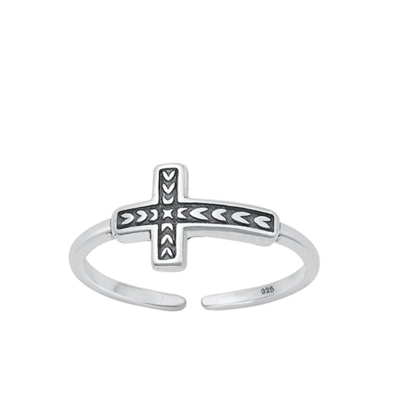 Sterling Silver Oxidized Sideways Cross Toe Midi Adjustable Ring .925 New Band